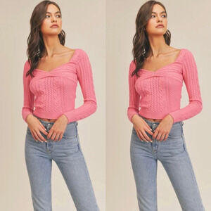 NWT Lush Clothing Cropped Knit Sweater, Pink, Large